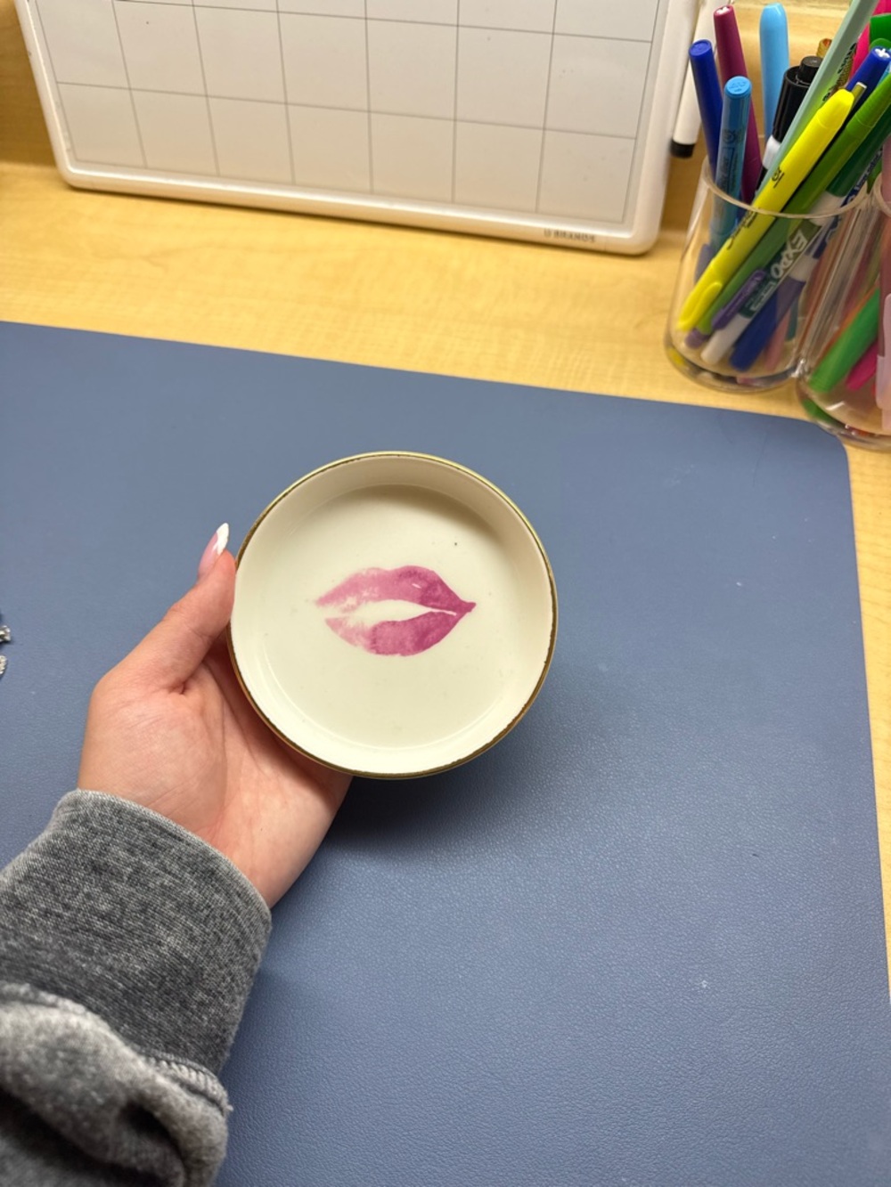Small Ceramic Trinket Dish with Pink Lip Print